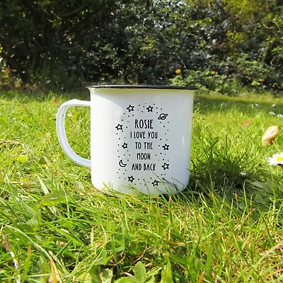 Personalised I Love You To The Moon & Back Enamel Coffee Mug Cup Valentine • £8.99