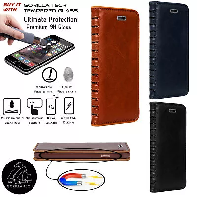 Genuine Designer Leather Wallet Case Luxury Stand Cover + GT Tempered Glass • £7.49