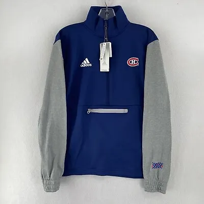 Montreal Canadiens Habs Adidas 1/2 Zip Team Pullover Size Medium Blue Gray • $34.95