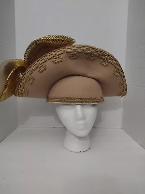 Vintage Women's Just For You Tan Wool A Fancy Church Wedding Hat Easter • $40