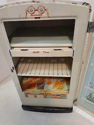 Vintage Doll-sized Toy Tin Refrigerator Unbranded 1950's • $45