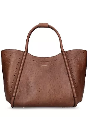 Max Mara Marine Corteccia Brown Ostrich Print Leather Tote Bag New SS24 • $899