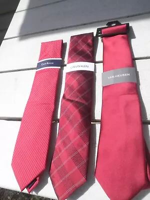 Lot 3 NWT Mens Red Satin & Striped Neckties  Van Heusen  Calvin Klein  Club Room • $22.95