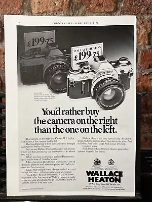 1979 Wallace Heaton Cameras Canon AE1 SLR Original Vintage Advert 12.5 X 9” • £5