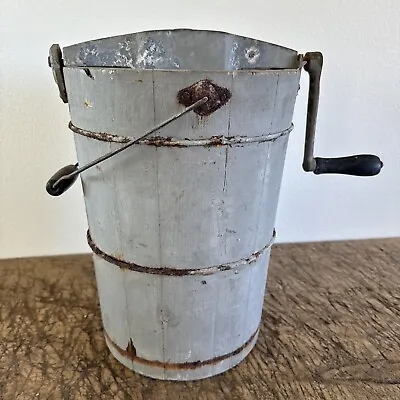 Vintage 4 Quart Ice Cream Freezer Maker Hand Crank Wooden Pail Decor Antique • $115.97