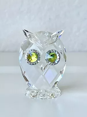 Vtg Swarovski Crystal Figurine Feathered Beauties Mini Owl Green Eyes Block Logo • $27