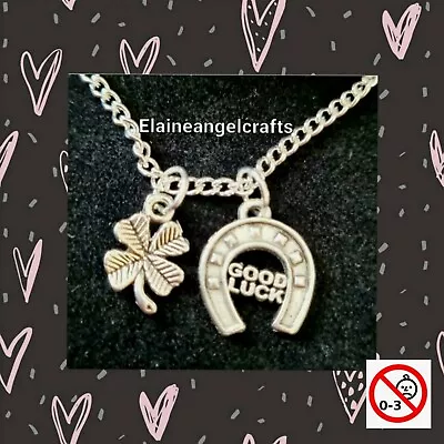 Four Leaf Clover Charm Horse Shoe Charm Good Luck Necklace Present Personalised • £8