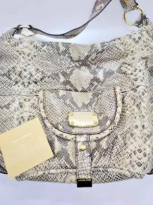  Michael Kors Beige Sand Python Snakeskin Leather Bag Gold Details Care Card • $47.21