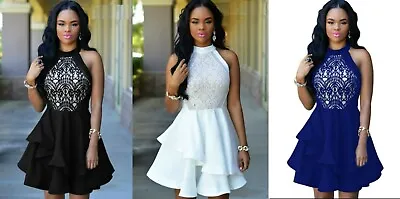 $31.49 • Buy Women Lace Sleeveless Skater Party Dance Cocktail Chic Formal Swing Dress Ladies