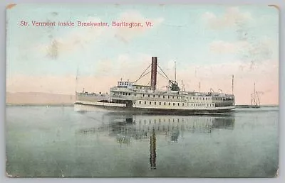 Burlington~Steamer Vermont In Breakwater~Passenger Ship~1908 East Georgia DPO • $8