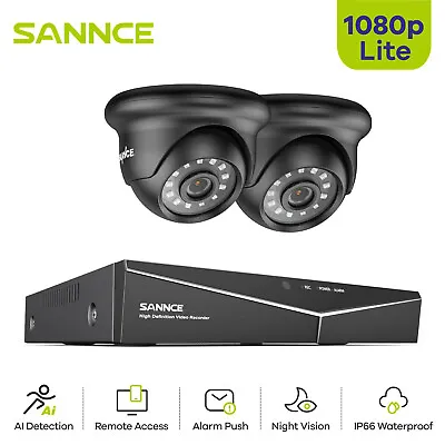 SANNCE 4CH 1080P 5in1 HDMI DVR 2MP Security Camera System Outdoor AI Detection • $49.29