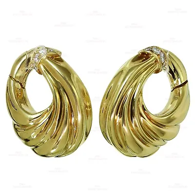 VAN CLEEF & ARPELS Diamond 18k Yellow Gold Hoop Earrings • $5490