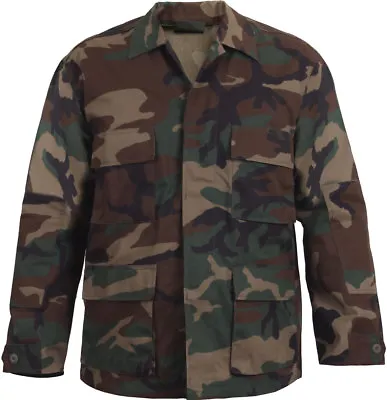 Mens Woodland Camouflage Military BDU Shirt Tactical Uniform Coat Army Fatigues • $39.99
