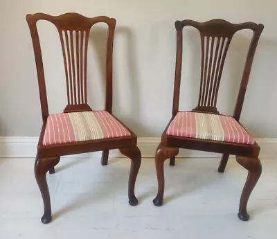 Queen Anne Dining Chairs Pair High Back Carved Mahogany Postage Available • £70