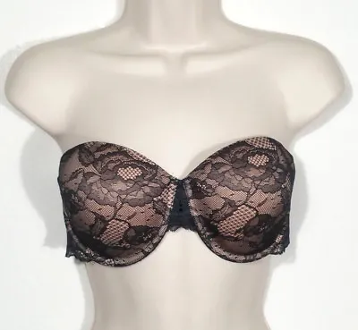 Victoria's Secret Size 34D Black Biofit Multi-Way Bra Strapless Sexy Floral Lace • $26.34