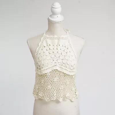 $37.70 • Buy Urban Outfitters Women's Ivory Crochet Cropped Halter Top NWT S