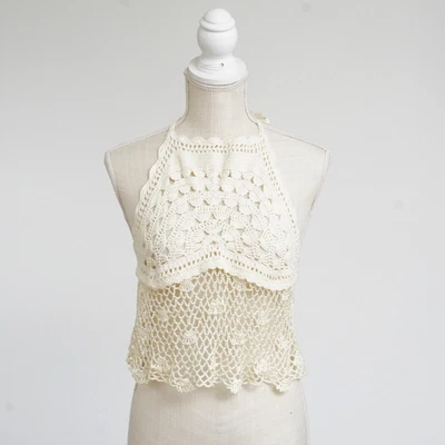 $37.70 • Buy Urban Outfitters Women's Ivory Crochet Cropped Halter Top NWT S