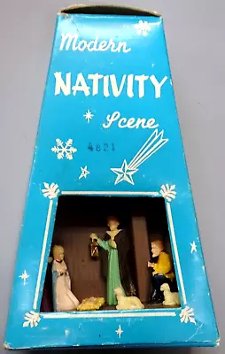 Vintage RARE Nativity Scene MIniature Hard Plastic W/Box 5 1/4  Tall #4038 HK • $24.99