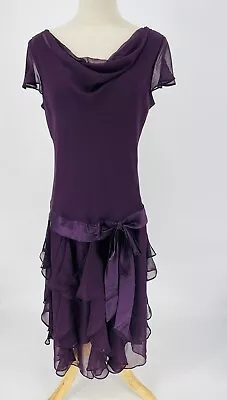 Vintage Retro Flapper 1920'S Dress Silk Chiffon Purple Small Tiered Ruffles 1990 • $100.76