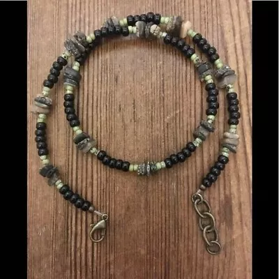 Men's Necklace 18 Inches Long Black Beads And Shell/Handmade Men's Necklace • $14.99