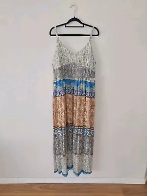 The Poetic Gypsy Australia Size 14 Long Printed Maxi Dress Boho Shirred Waist • $39