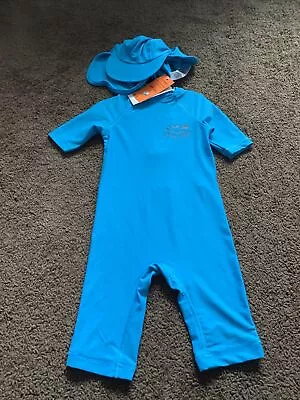 BNWT George Baby Boys 12-18 Months Blue UPF 50+ Swim Suit & Hat • £7.99