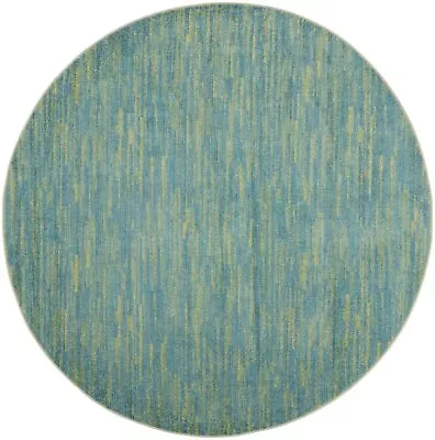 Nourison Essentials Indoor/Outdoor Blue Green 8' X Round Area Rug Easy Clean... • $89.48