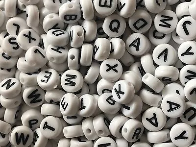 £1.55 • Buy 100 WHITE Round Coin Acrylic Alphabet Letters Beads Single A-Z Or Mixed 4x7mm
