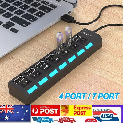 $11.99 • Buy 4/7 Port Multi USB 2.0 Hub High Speed Slim Compact Expansion Smart Splitter Au