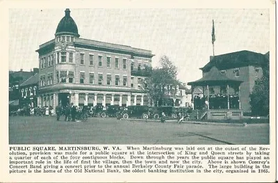 Postcard WV Martinsburg West Virginia Public Square Bank Gazebo • $18