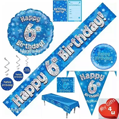 Blue Happy Birthday & Age 6th Party Decorations Buntings Banners Balloons Swirls • £2.50