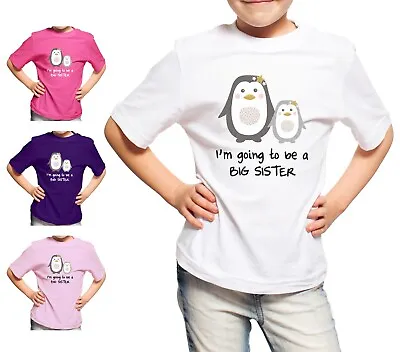 Girls I'm Going To Be A Big Sister Penguins Kids T Shirt Childrens T-Shirt Gift • £8.99