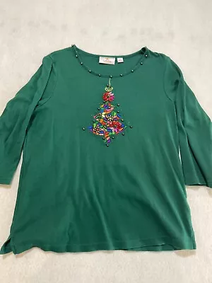 Quacker Factory Women’s Medium Embellished Christmas Tree Shirt Green • $9.25