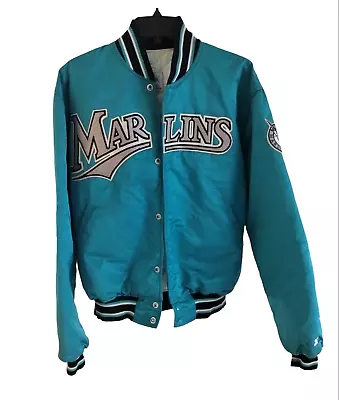 Vintage Satin Florida Marlins Starter Bomber Jacket Diamond Collection Size L US • $149