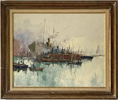 ANTIQUE MODERN ABSTRACT SHIP OIL PAINTING VINTAGE BOAT SEASCAPE MILITARY OLD 50s • $675