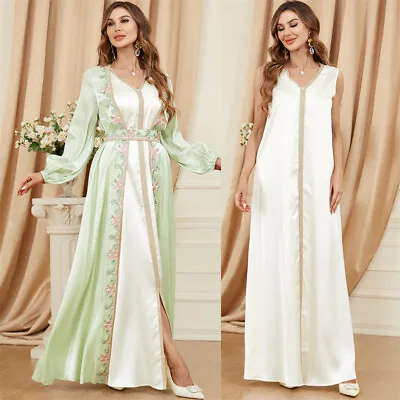 Moroccan Dubai Luxury Kaftan Women Muslim Long Dress 2 Piece Set Ramadan Caftan • $48.31