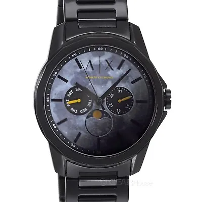 Armani Exchange Mens Moonphase Watch Gray Moon Dial Date Black Stainless Steel • $90.59