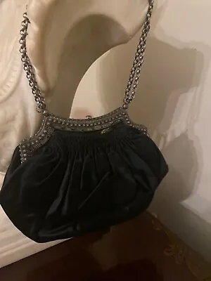 Black Silky Fabric Vintage Bag Shaped Decorative Metal Frame  • £18