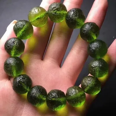 Green Meteorite Bracelet Rough 8mm Energy Stone Jewelry Gift • $9.88