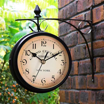 Outdoor Garden Paddington Station Wall Clock Double Sided Outside Bracket Round • £10.49