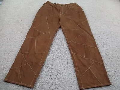 Vintage Enyce Pants Mens 38 Brown Patchwork Baggy Genuine Leather Hipster Y2K • $150