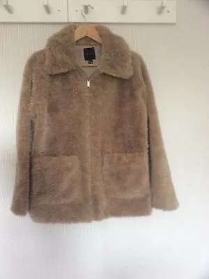 New Look Faux Fur Teddy Coat Short Jacket Brown Pockets Collared Size M • £8