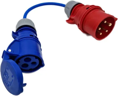 5-Pin 3 Phase To Single 230v Coupler Red Plug To Blue Socket Break Out Cable • £69.99