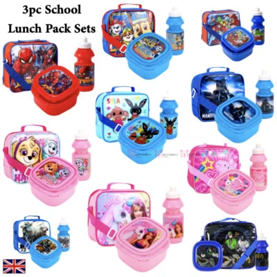 3Pcs Set Childrens Insulated Lunch Pack Bag Kids Boys Girls School Food Box • £12.95