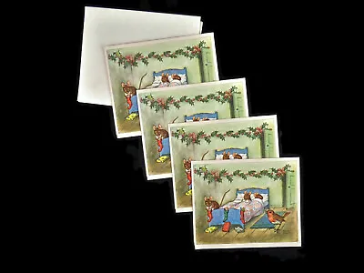 1940s Lot 4 Vintage Christmas Greeting Cards Mouse House & Robin By Marian Heath • $29