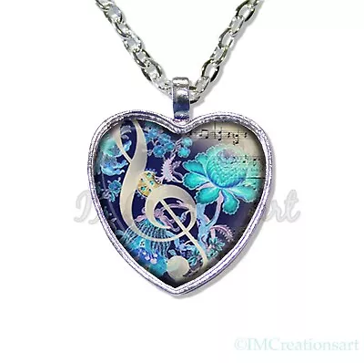 Music Lovers Notes Collage Handmade HEART-shaped Glass Pendant Necklace • $12.29