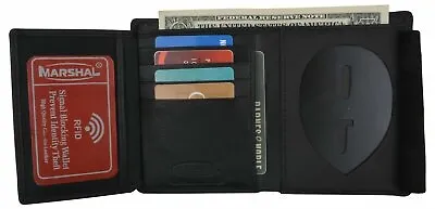 $17.99 • Buy Police Wallet With Badge Holder RFID Genuine Leather Badge Trifold ID Wallet