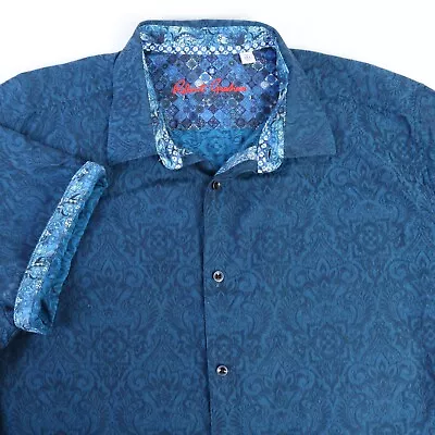 Robert Graham Dark Blue Moroccan Jacquard Print Ss Camp Shirt 3xl Classic Fit • $39.99