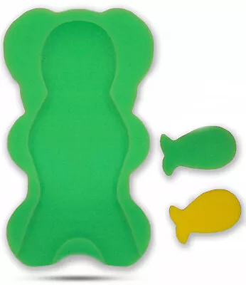 BABY BATH SPONGE + 2 SMALL SPONGES SAFETY SUPPORT COMFORT SOFT SAFE FOAM Green • £8.99