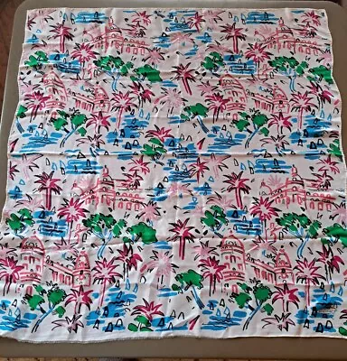 Vintage Echo 100% Silk Scarf Colorful Pattern Trees Buildings 30  Square • $12